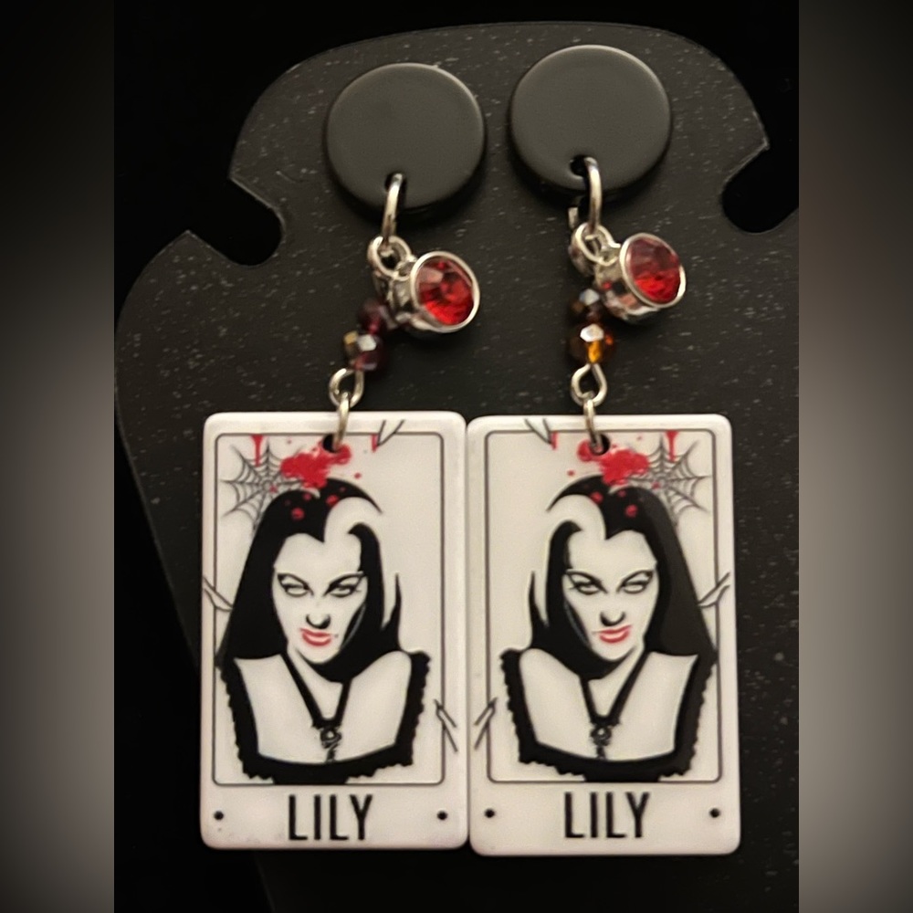 Lily Munster Earrings Dangle Acrylic Double Sided